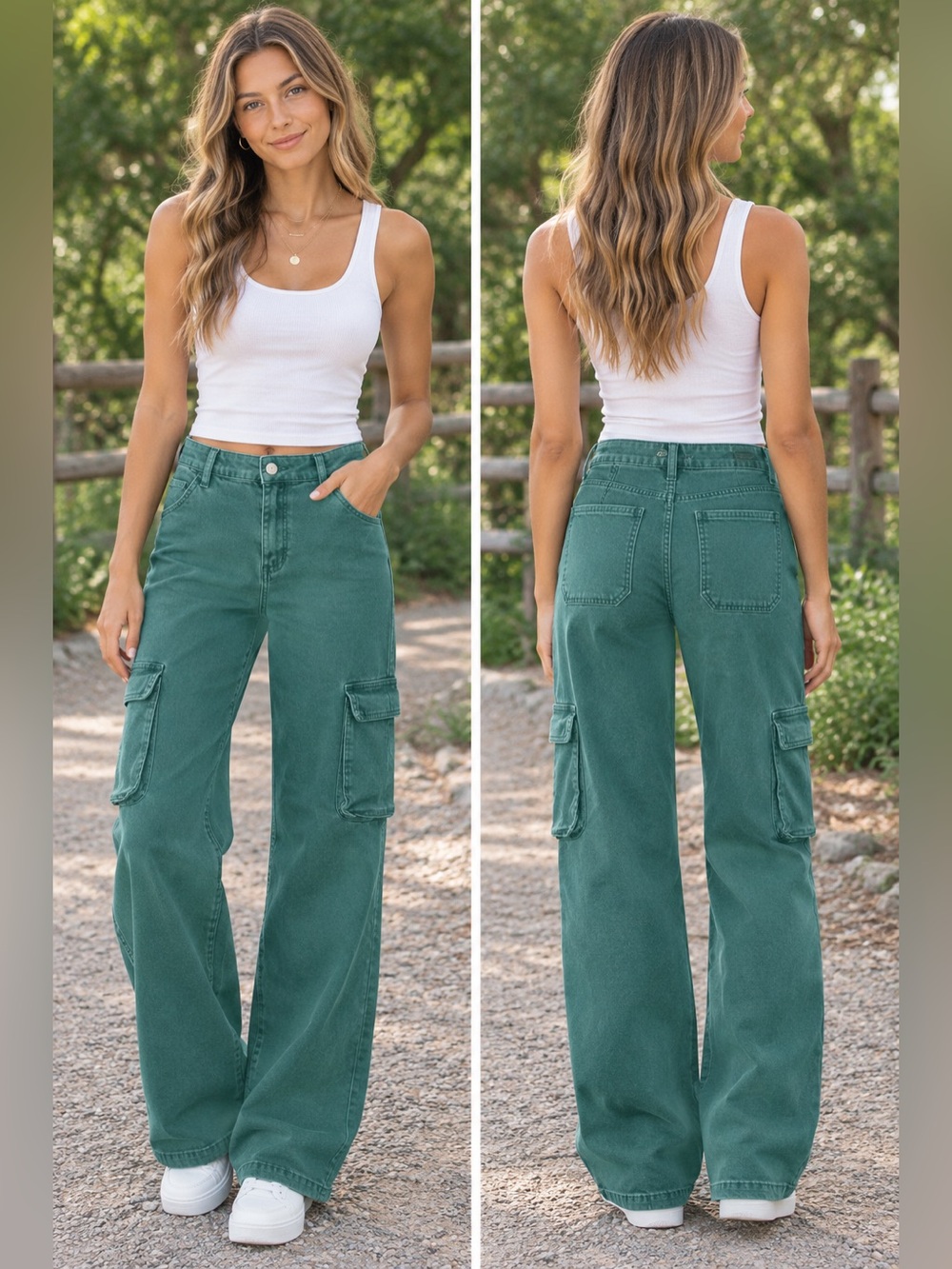 Risen High Rise Wide Leg Cargo Jeans